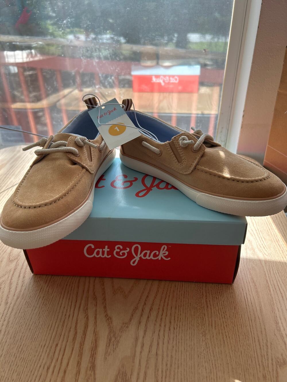 New Boy Cat & Jack Faux Suede Reece Sneakers Loafers Boat Shoes Tan Beige Size 1